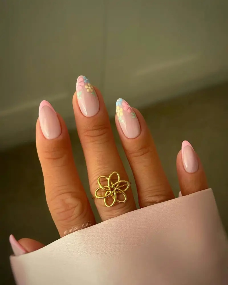 Pastel Floral French Tip Almond Nails Pastel Floral French Tip Almond Nails — Spring Nail Colors 2027