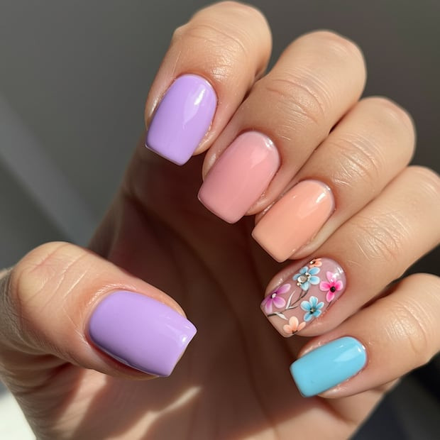 Pastel Mix Square Floral Nails Pastel Mix Square Floral Nails — Mom Nails 2027