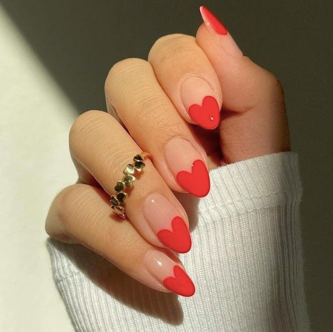Sheer Pink Heart French Almond Nails Sheer Pink Heart French Almond Nails — Heart Nails 2027