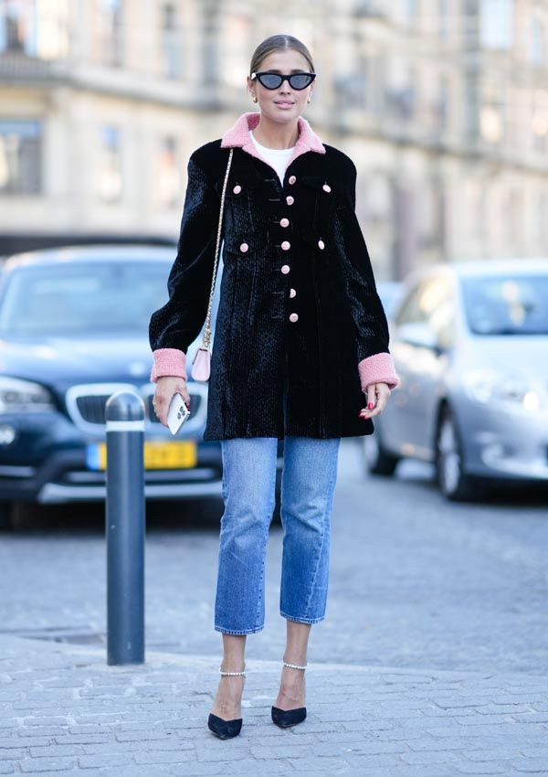Velvet Jacket with Pink Trim and Straight Leg Jeans — Tumblr Outfits 2027