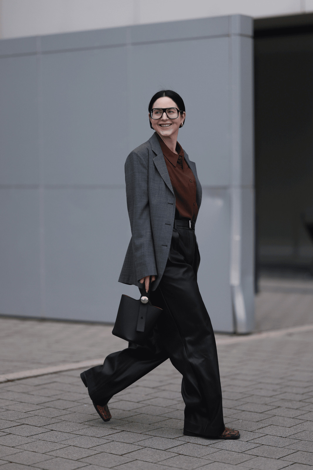 Modern Sophistication: Plaid Blazer, Wide-Leg Trousers, and Loafers — Chunky Loafers Outfits 2027