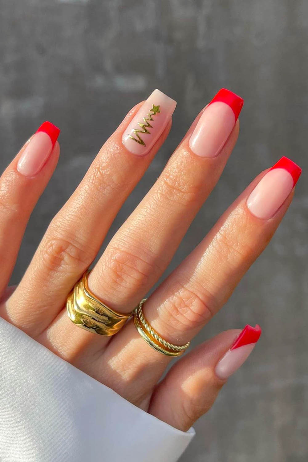 Gold Christmas Tree French Tips Gold Christmas Tree French Tips — Easy Christmas Nails 2026
