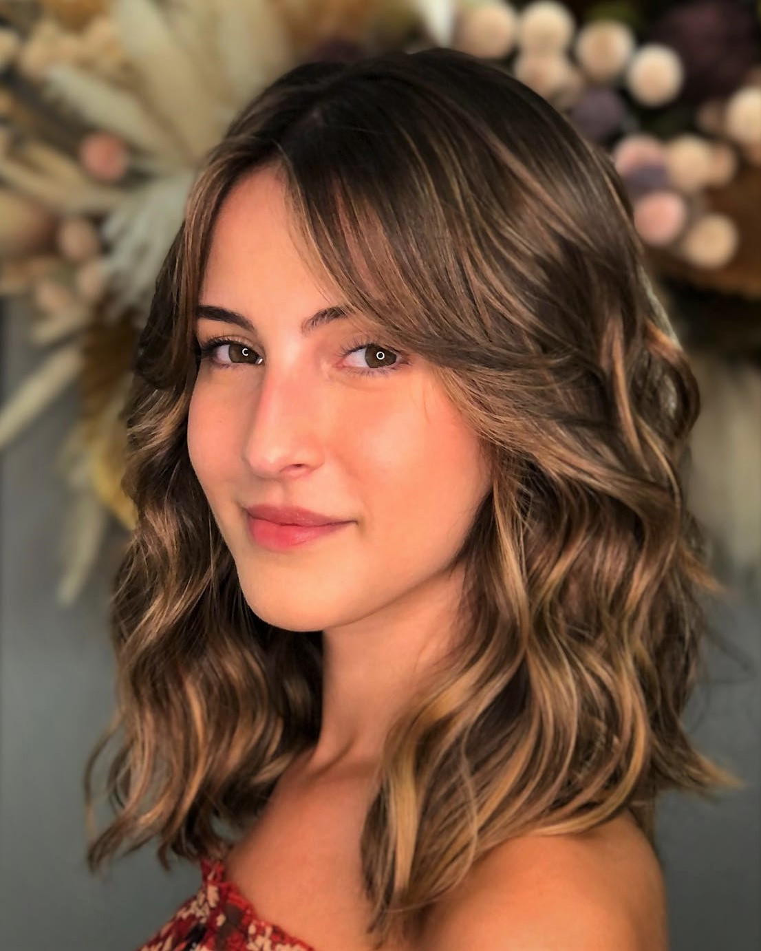 Medium Brown With Highlights Visual Idea Medium Brown With Highlights Visual Idea — Side Swept Bangs 2027