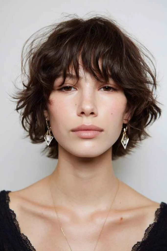 Ear Messy Wavy Dark Brown Bixie — Bixie Haircut 2027