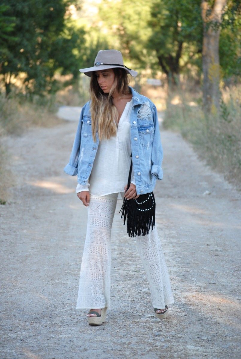 Crochet Wide-Leg Pants with Distressed Denim Crochet Wide-Leg Pants with Distressed Denim — Cowgirl Outfits 2027