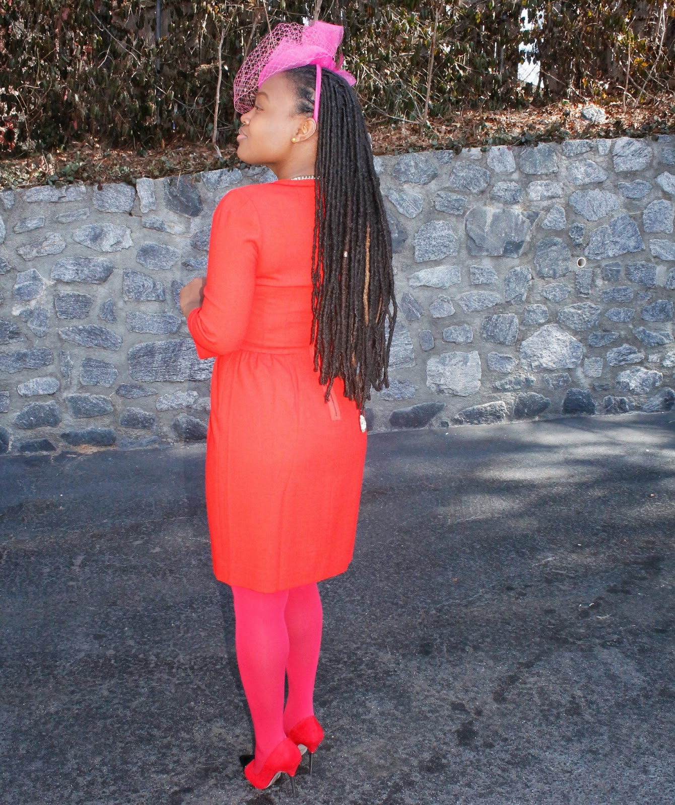 Vibrant Red Shift Dress with a Playful Pink Fascinator Vibrant Red Shift Dress with a Playful Pink Fascinator — Mothers Day Church Outfits 2027