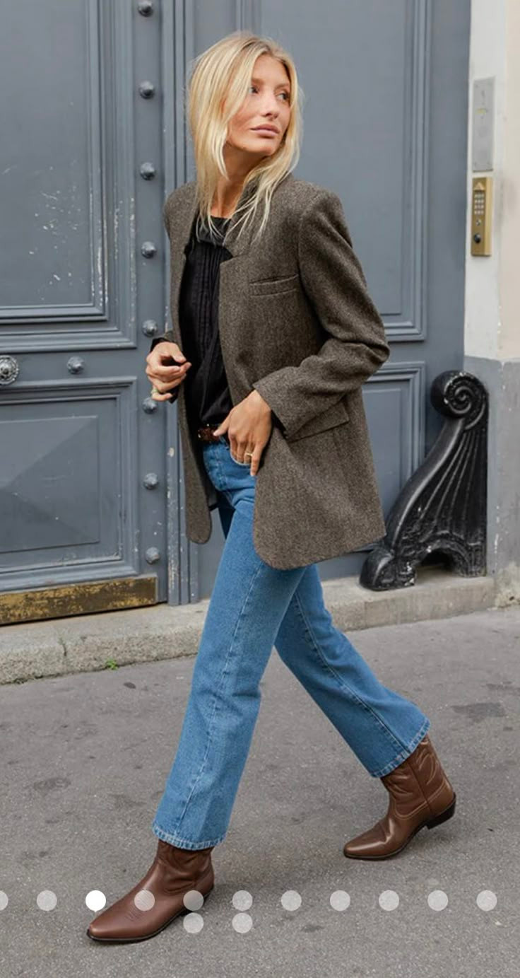 Brown Tweed Blazer with Cowboy Boots Brown Tweed Blazer with Cowboy Boots — London Outfits 2027