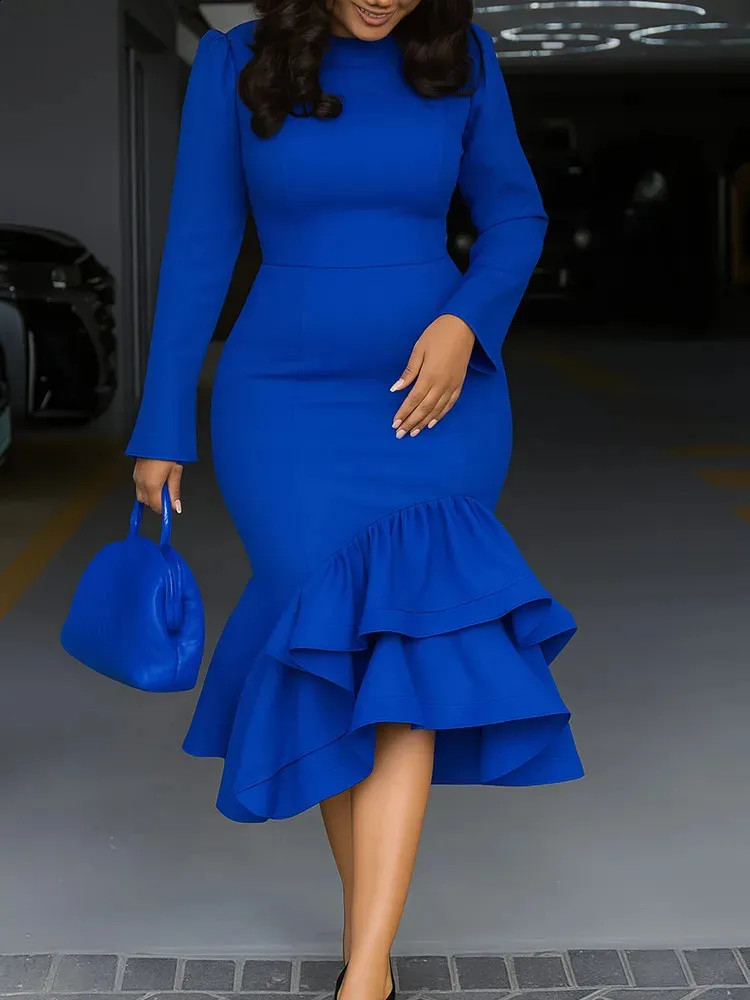 Royal Blue Crepe Dress with Dramatic Ruffled Hem Royal Blue Crepe Dress with Dramatic Ruffled Hem — Church Dresses 2027