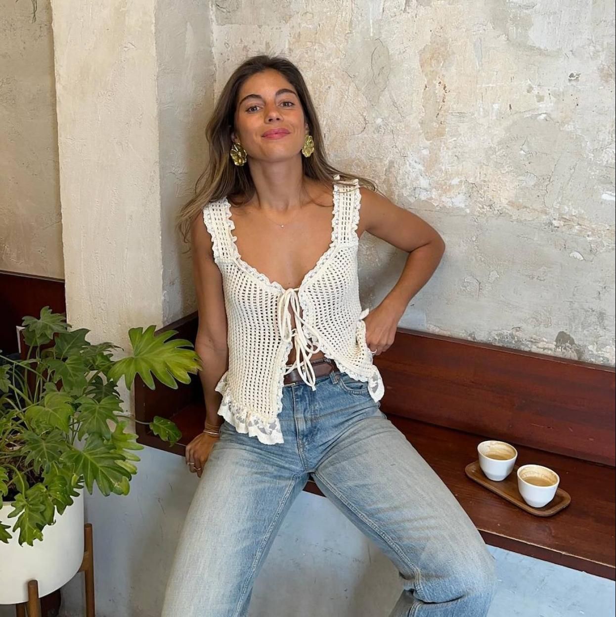 Cream Crochet Vest with Lace Trim Cream Crochet Vest with Lace Trim — Vest Outfits 2027