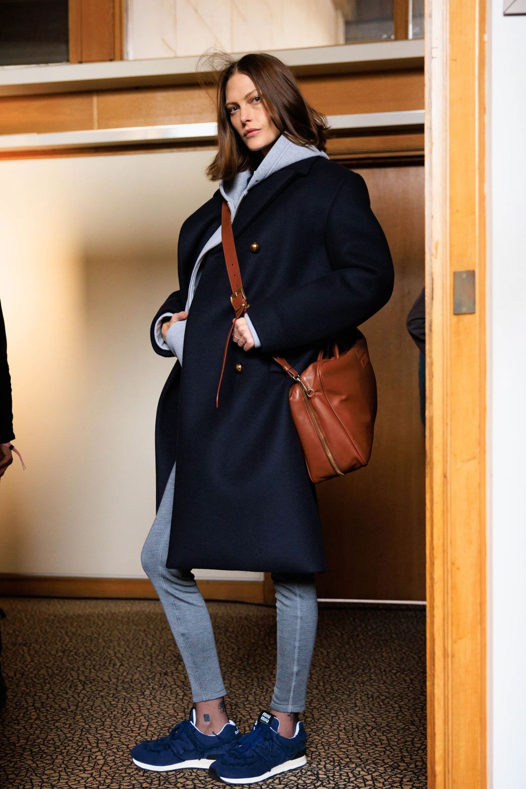 Oversized Navy Coat and Grey Hoodie Oversized Navy Coat and Grey Hoodie — New Balance Outfits 2027