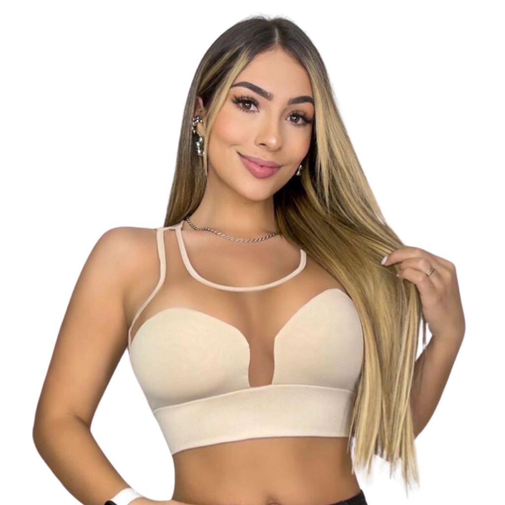 Fitted Top With Sheer Mesh Neckline and Straps — Mesh Top Outfits 2027