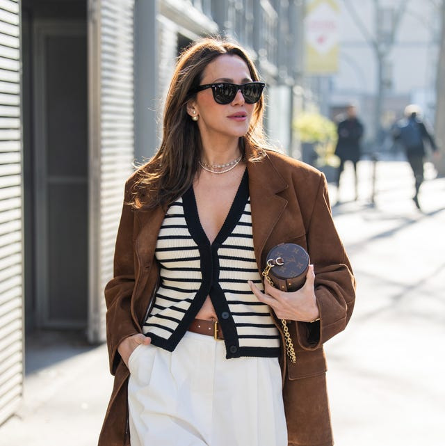 Textural Contrast: Brown Suede Blazer with Stripes Textural Contrast: Brown Suede Blazer with Stripes — Spring Outfits 2027 with Blazer