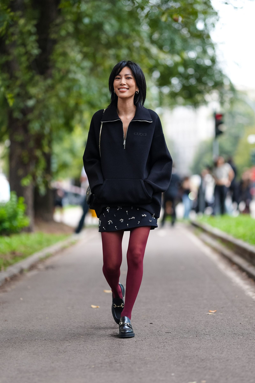 Edgy Contrast: Loafers with Mini Skirt and Burgundy Tights Edgy Contrast: Loafers with Mini Skirt and Burgundy Tights — Loafer Outfits 2027
