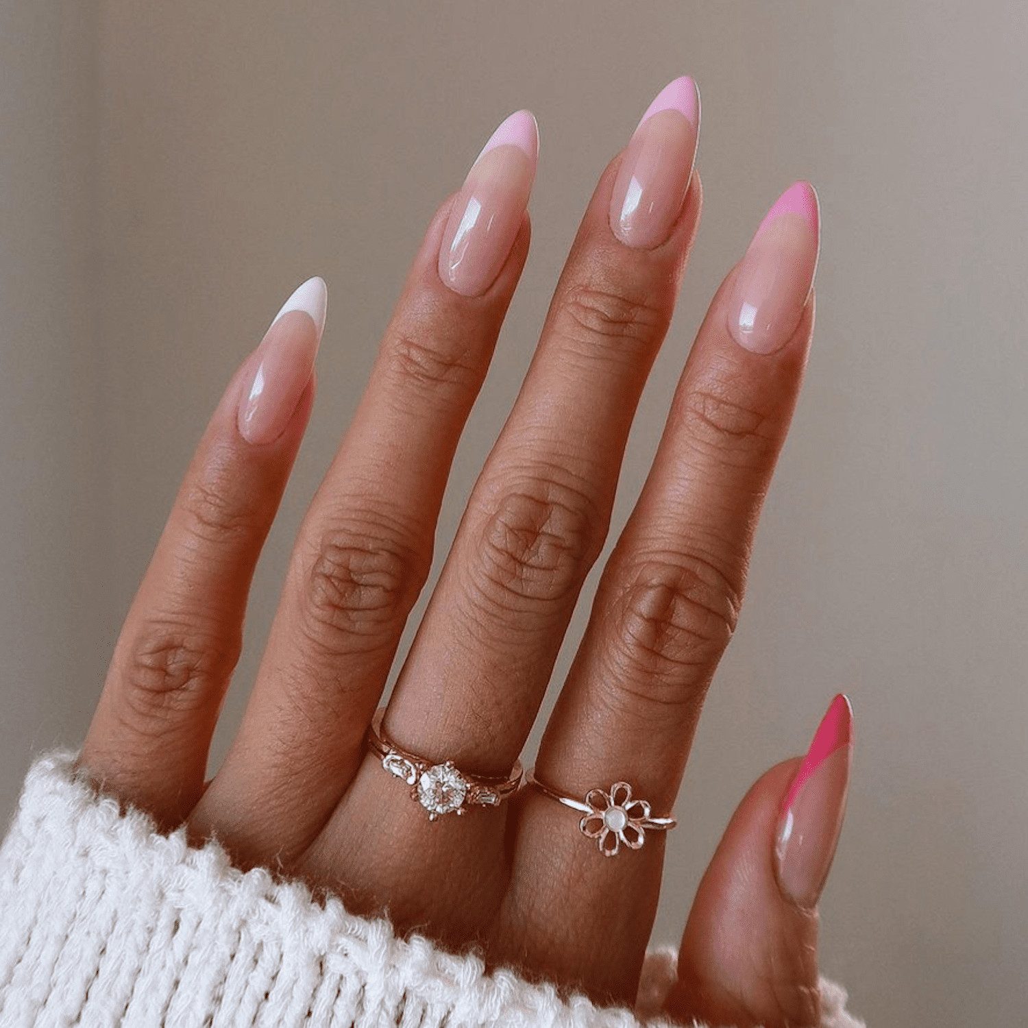 Vibrant Pink and White French Long Almond Nails Vibrant Pink and White French Long Almond Nails — Nail Extensions 2027