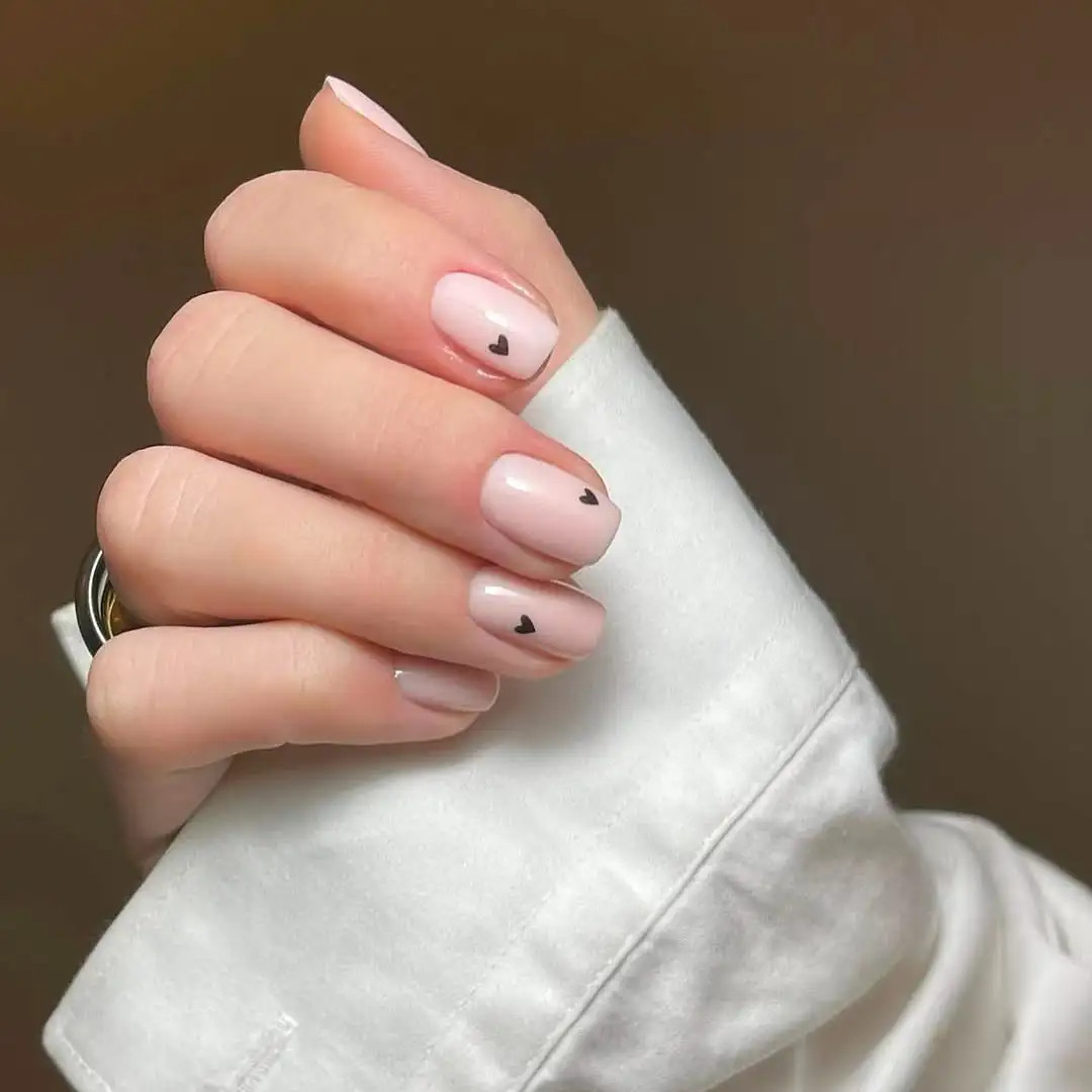 Pale Pink Black Heart Short Square Nails Pale Pink Black Heart Short Square Nails — Winter Pink Nails 2027