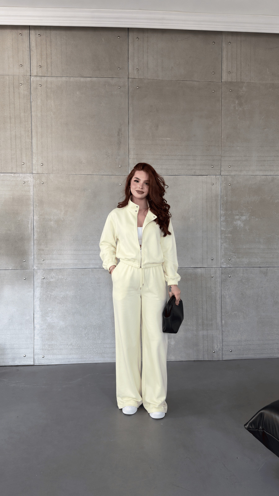 Pale Yellow Fleece Tracksuit with Minimalist Accessories Pale Yellow Fleece Tracksuit with Minimalist Accessories — Fleece Outfits 2027