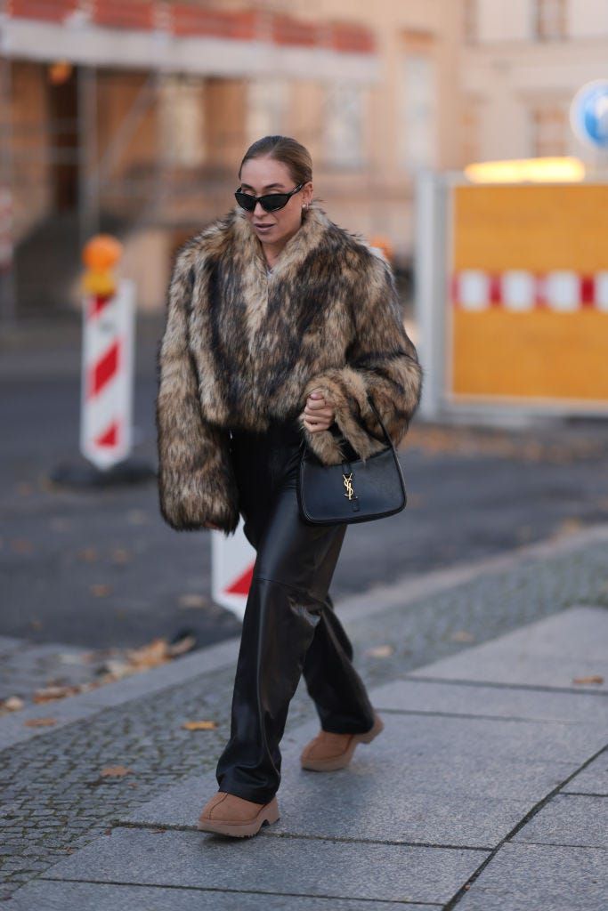 Leather Trousers and Faux Fur Jacket with Platform Uggs Leather Trousers and Faux Fur Jacket with Platform Uggs — Uggs Outfits 2027