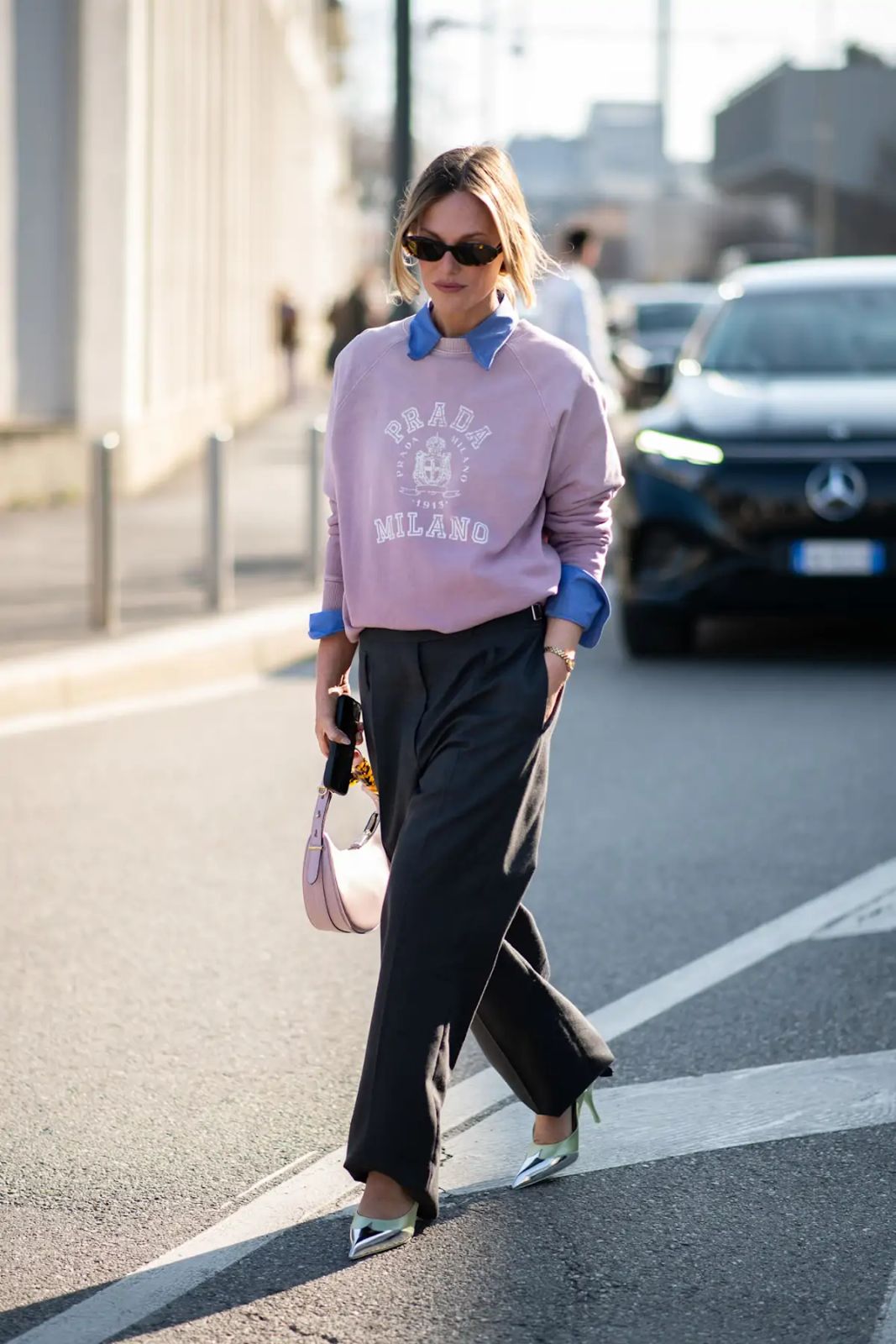 Graphic Sweatshirt and Wide-Leg Trousers with Metallic Heels Graphic Sweatshirt and Wide-Leg Trousers with Metallic Heels — Clean Girl Outfits 2027