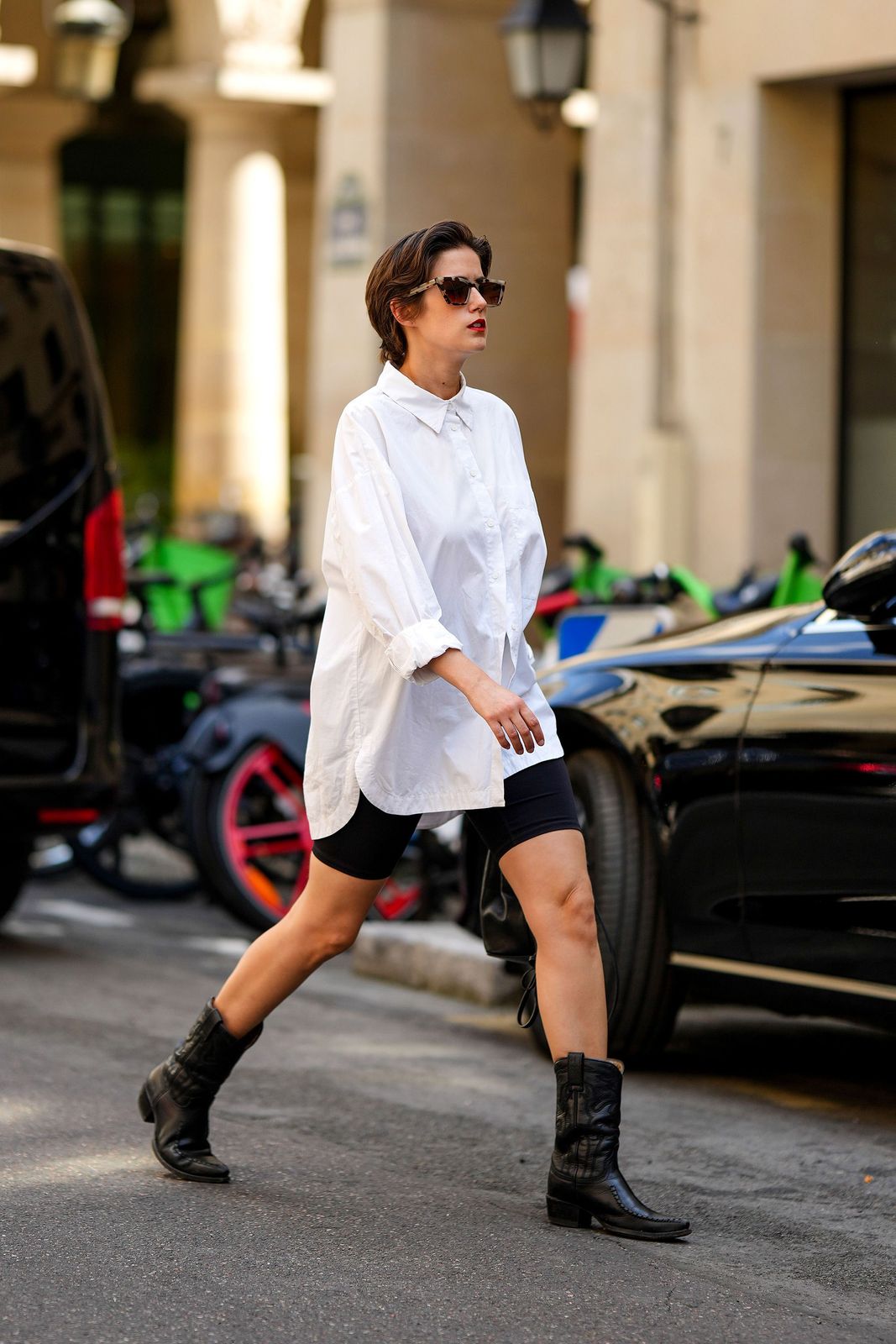 Edgy Street Style: Black Biker Shorts with Cowboy Boots — Biker Shorts Outfits 2027