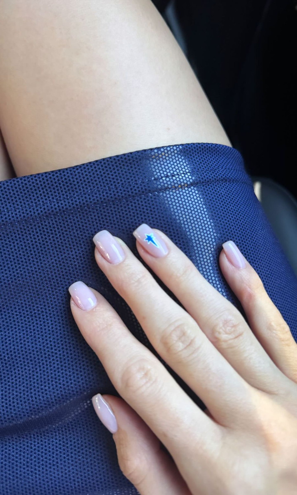 Pink Nude with Blue Star Accent Pink Nude with Blue Star Accent — Square Nails 2027