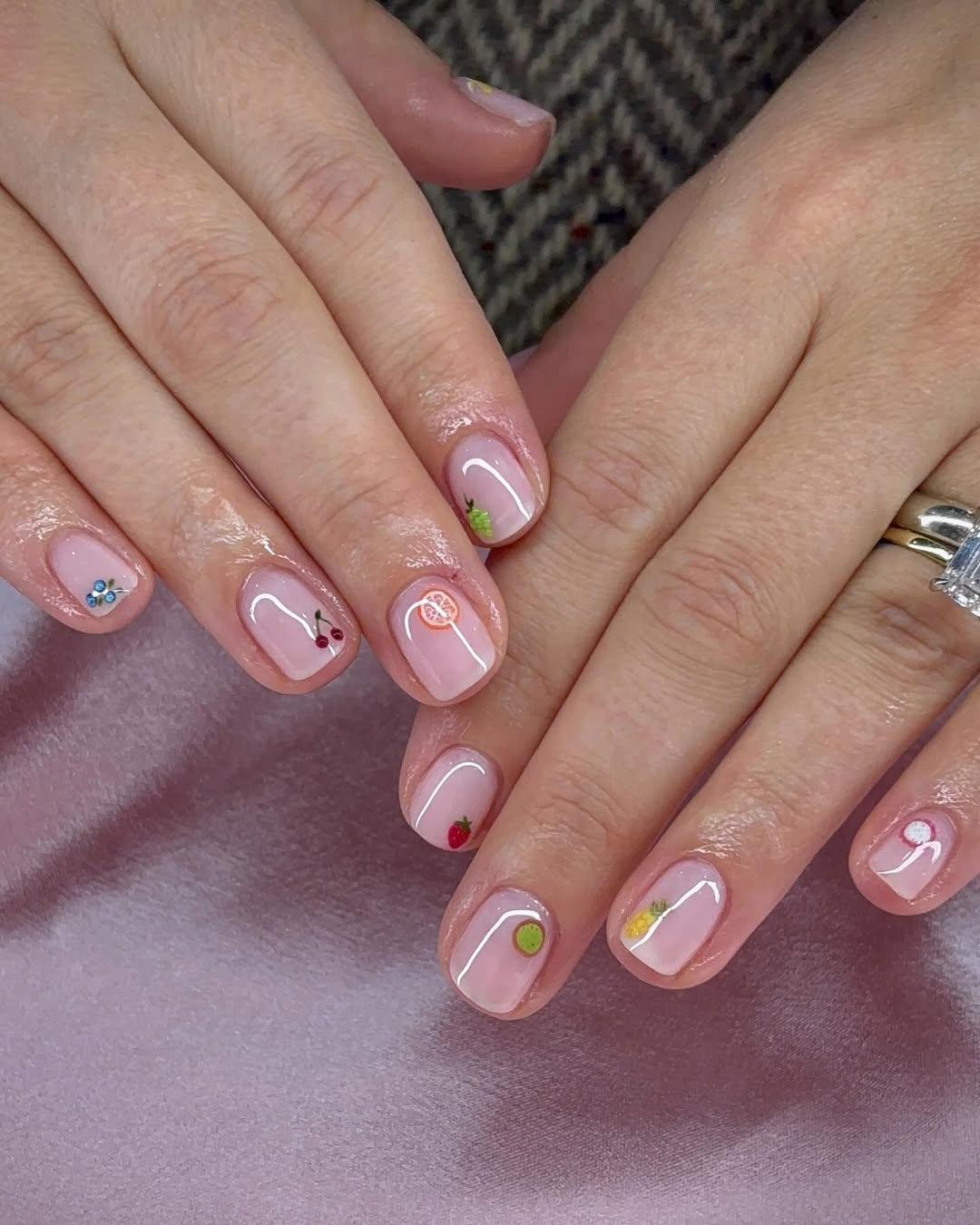 Tiny Fruit Slice Short Square Nails — Birthday Nails 2027