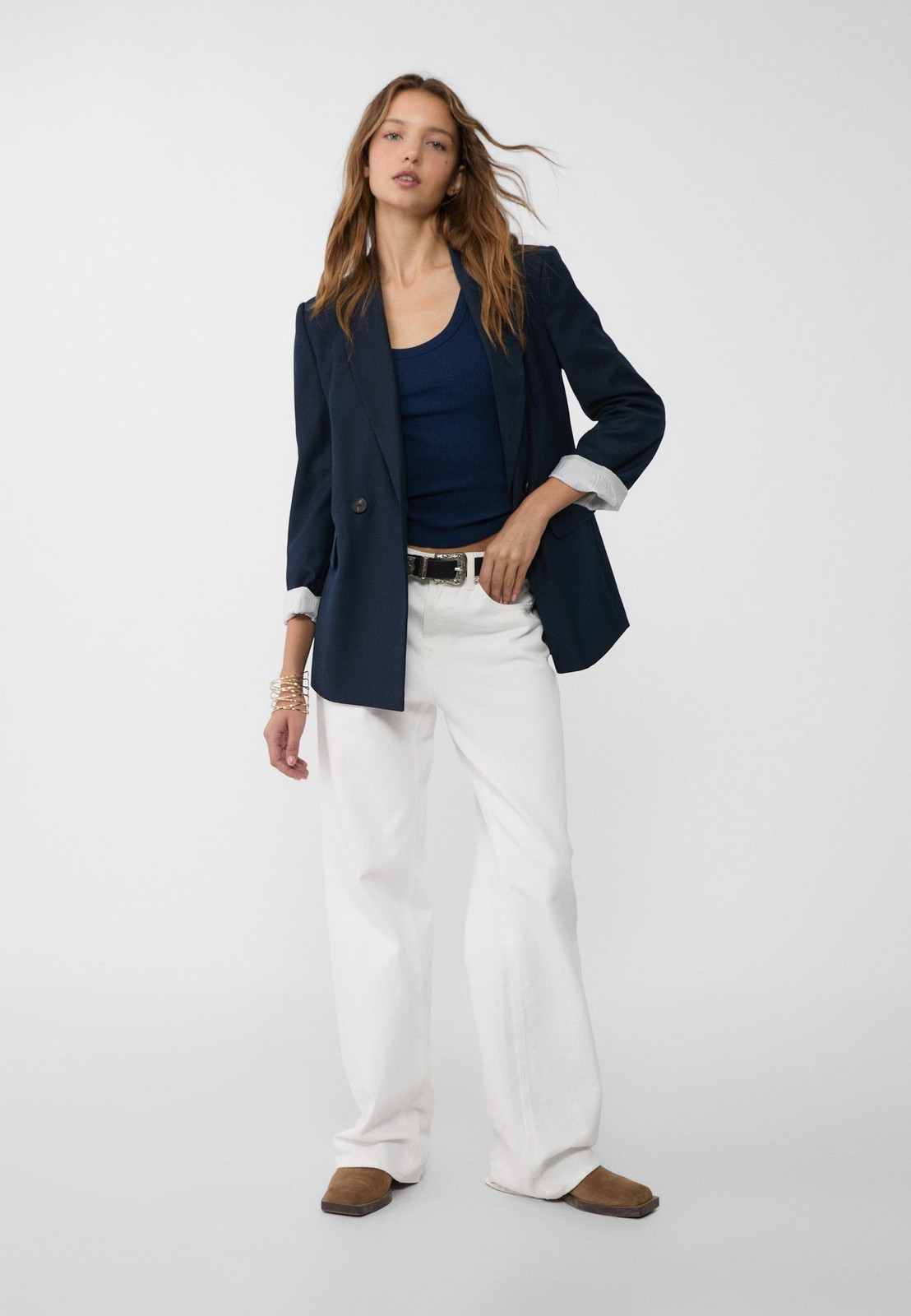 Navy Blazer with White Trousers and Brown Shoes Navy Blazer with White Trousers and Brown Shoes — Winter Navy Outfits 2027