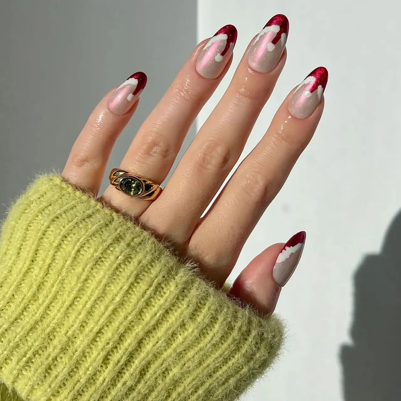 Precise French Tip And Art Application Visual Idea Precise French Tip And Art Application Visual Idea — Christmas Almond Nails 2026