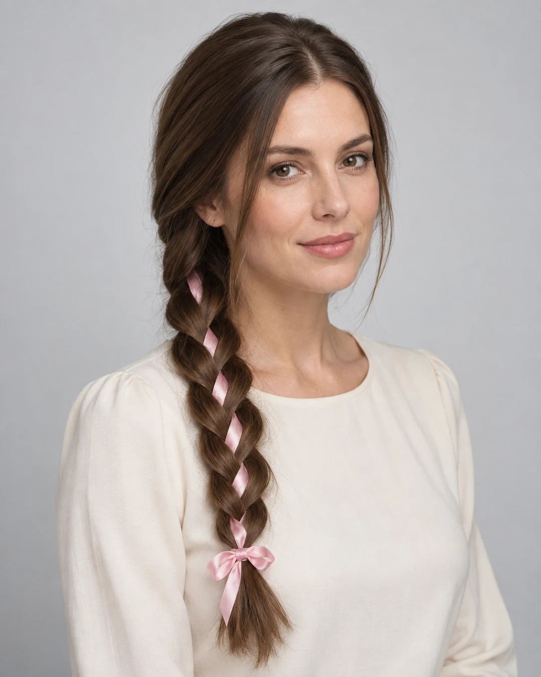 Ash Blonde Side Braid With Pink Ribbon Ash Blonde Side Braid With Pink Ribbon — Christmas Braids 2026