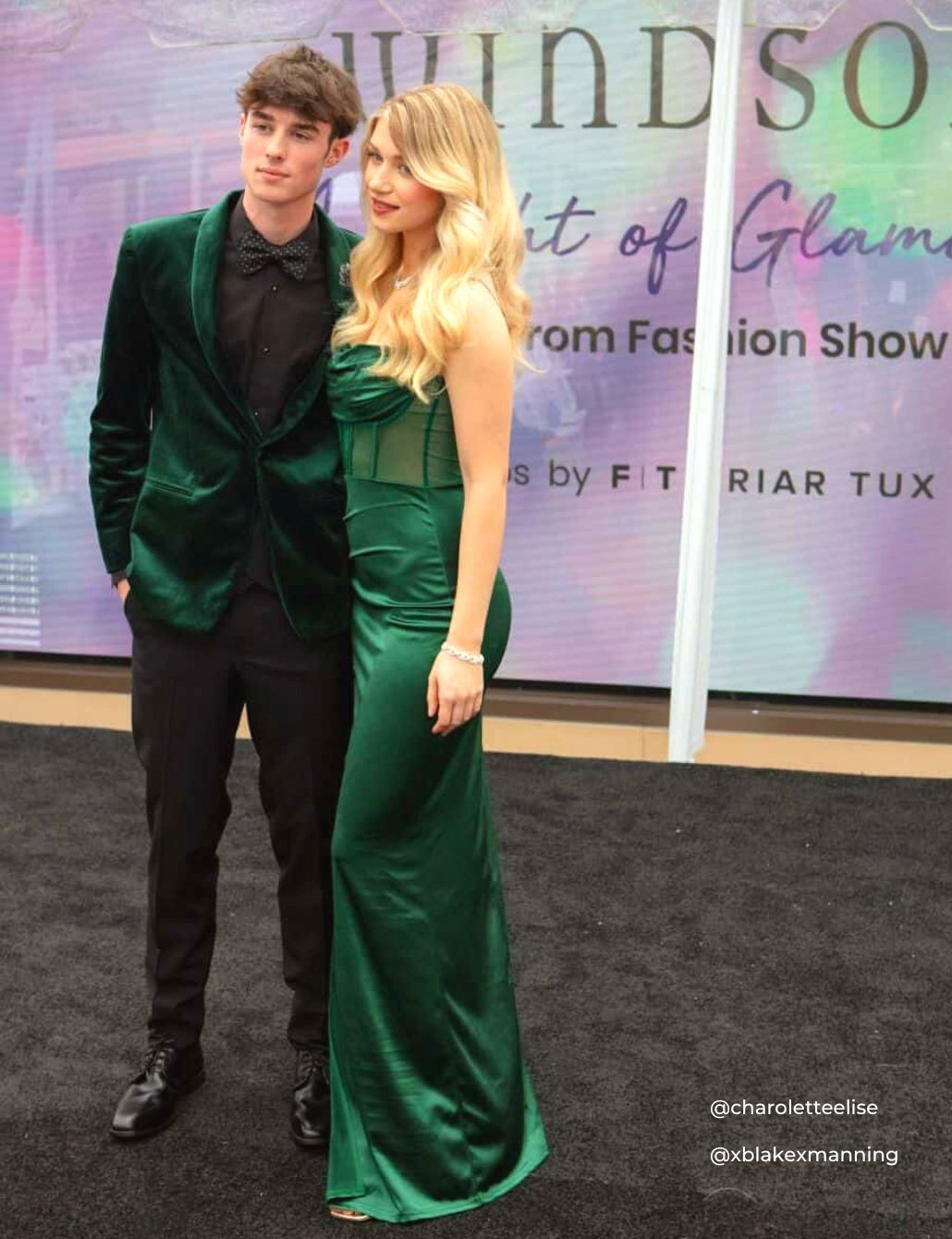 Coordinated Emerald Green Velvet and Satin for Prom Coordinated Emerald Green Velvet and Satin for Prom — Prom Couple Outfits 2027