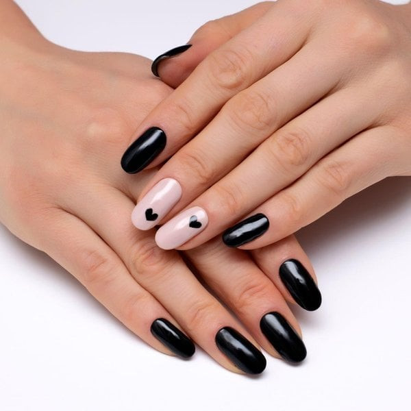 Minimalist Black Hearts On Accent Nails Visual Idea — Minimalist Nails 2027