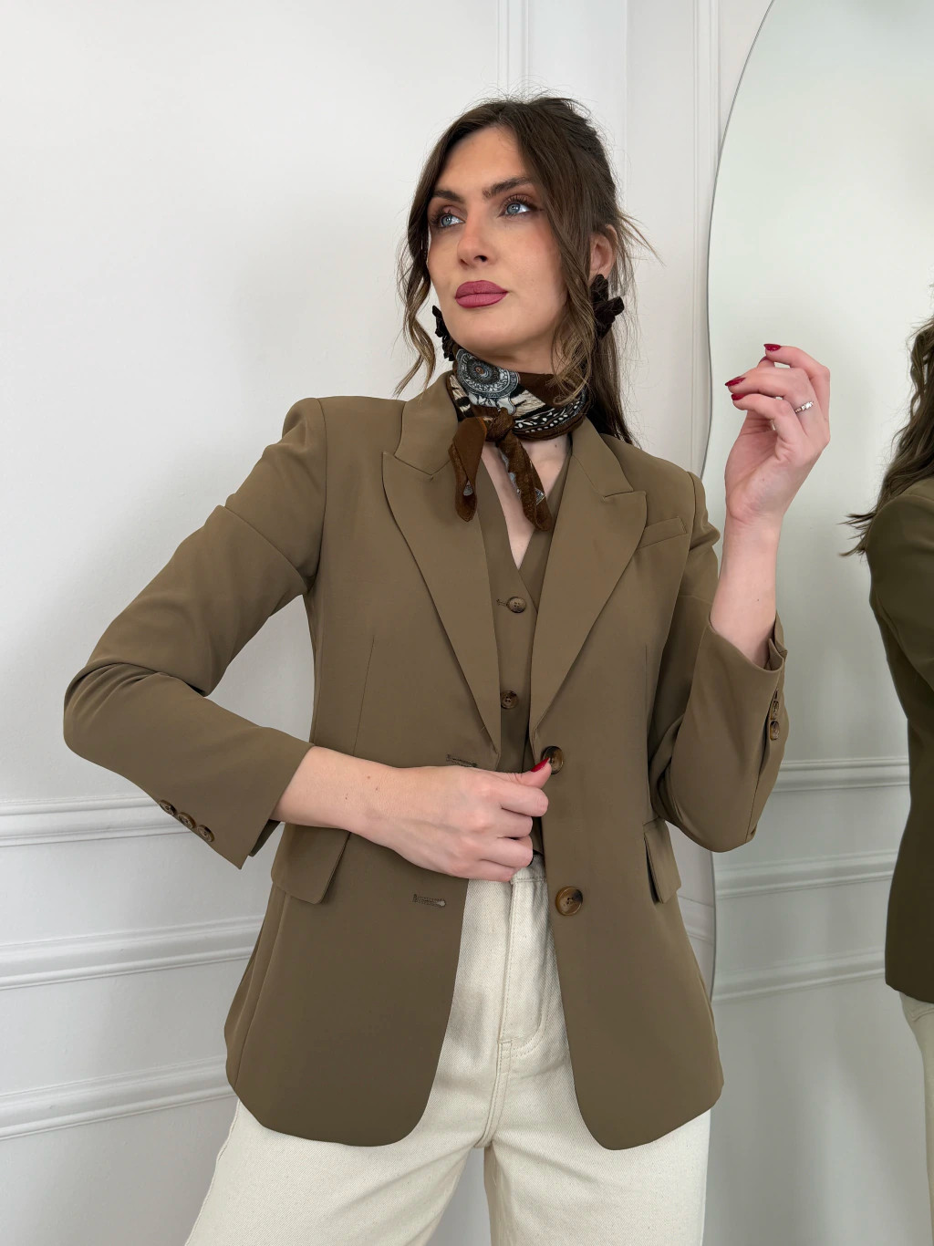 Olive Green Blazer with Vest and Cream Trousers — Fitted Blazer Outfits 2027