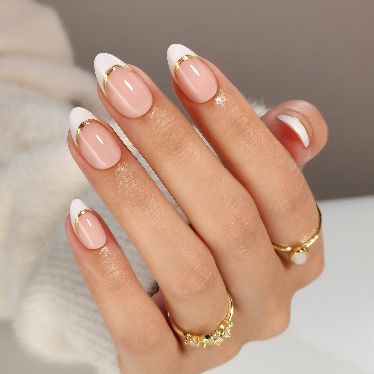 French Manicure with Gold Line Accent — Girls Night Nails 2027