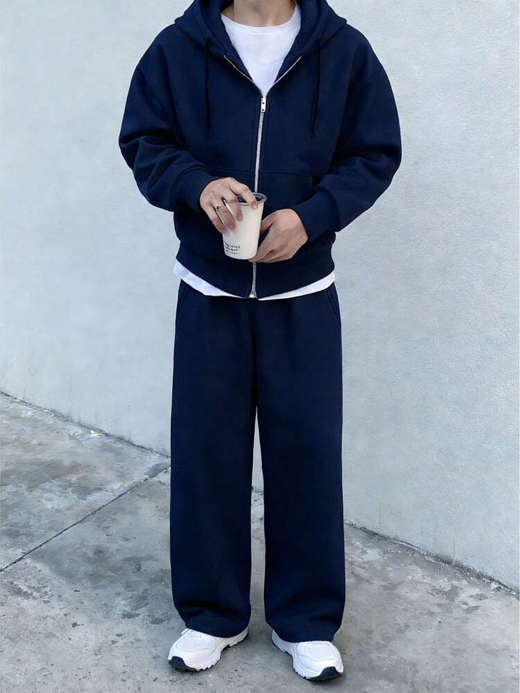 Navy Zip-Up Hoodie and Wide-Leg Sweatpants Casual Set Navy Zip-Up Hoodie and Wide-Leg Sweatpants Casual Set — Matching Set Outfits 2027
