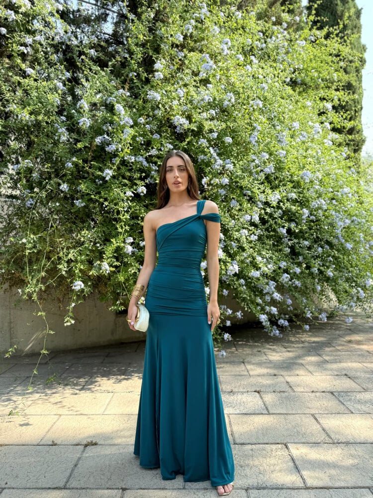Floor-Length Teal One-Shoulder Gown Floor-Length Teal One-Shoulder Gown — Graduation Outfits 2027