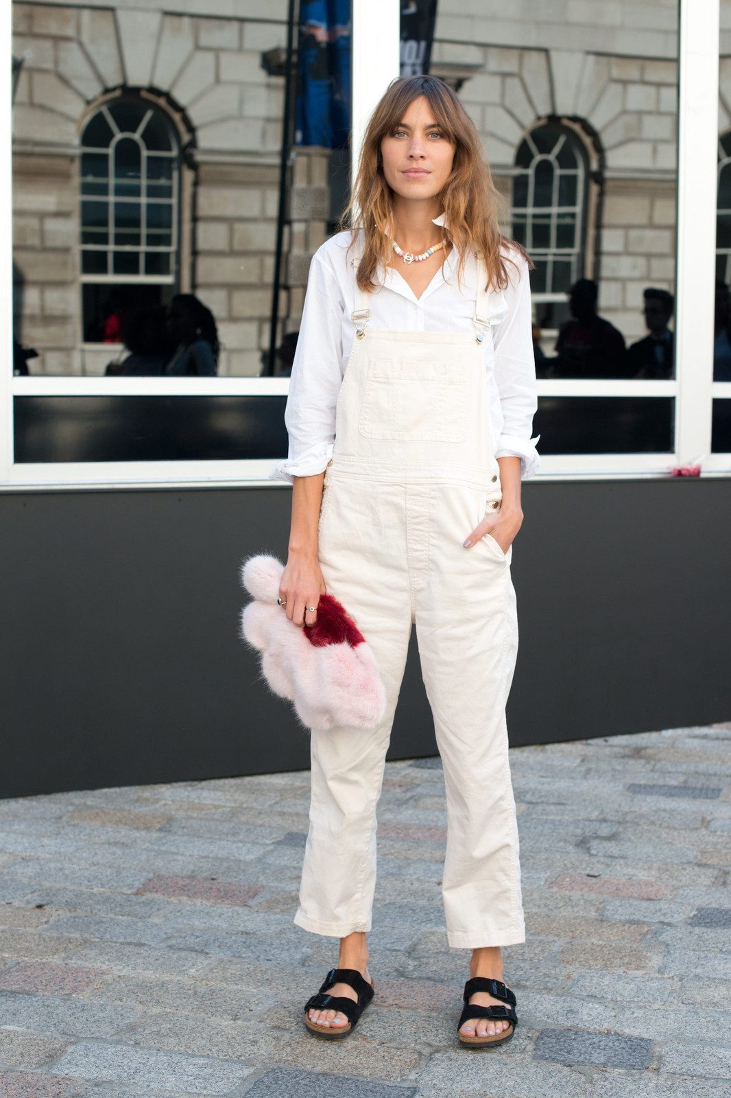 White Denim Overalls with Black Slide Sandals White Denim Overalls with Black Slide Sandals — Summer Outfits 2027 with Sandals