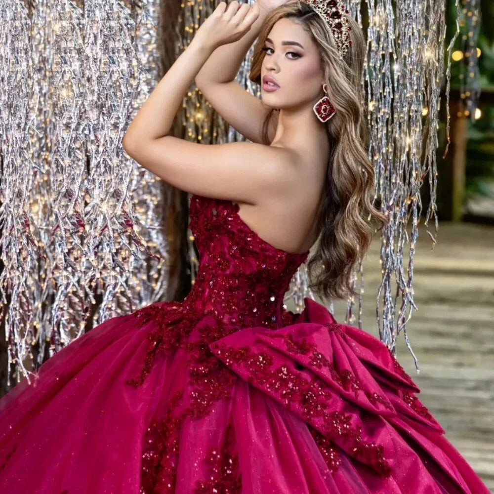 Fuchsia Ball Gown with Strapless Design and Bold Bow Fuchsia Ball Gown with Strapless Design and Bold Bow — Sweet 16 Dresses 2027