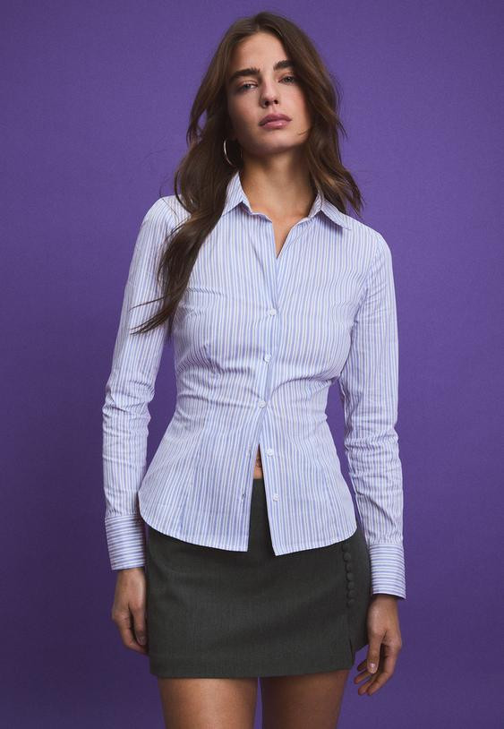 Fitted Sky Blue Striped Shirt for Workwear Fitted Sky Blue Striped Shirt for Workwear — Sky Blue Outfits 2027