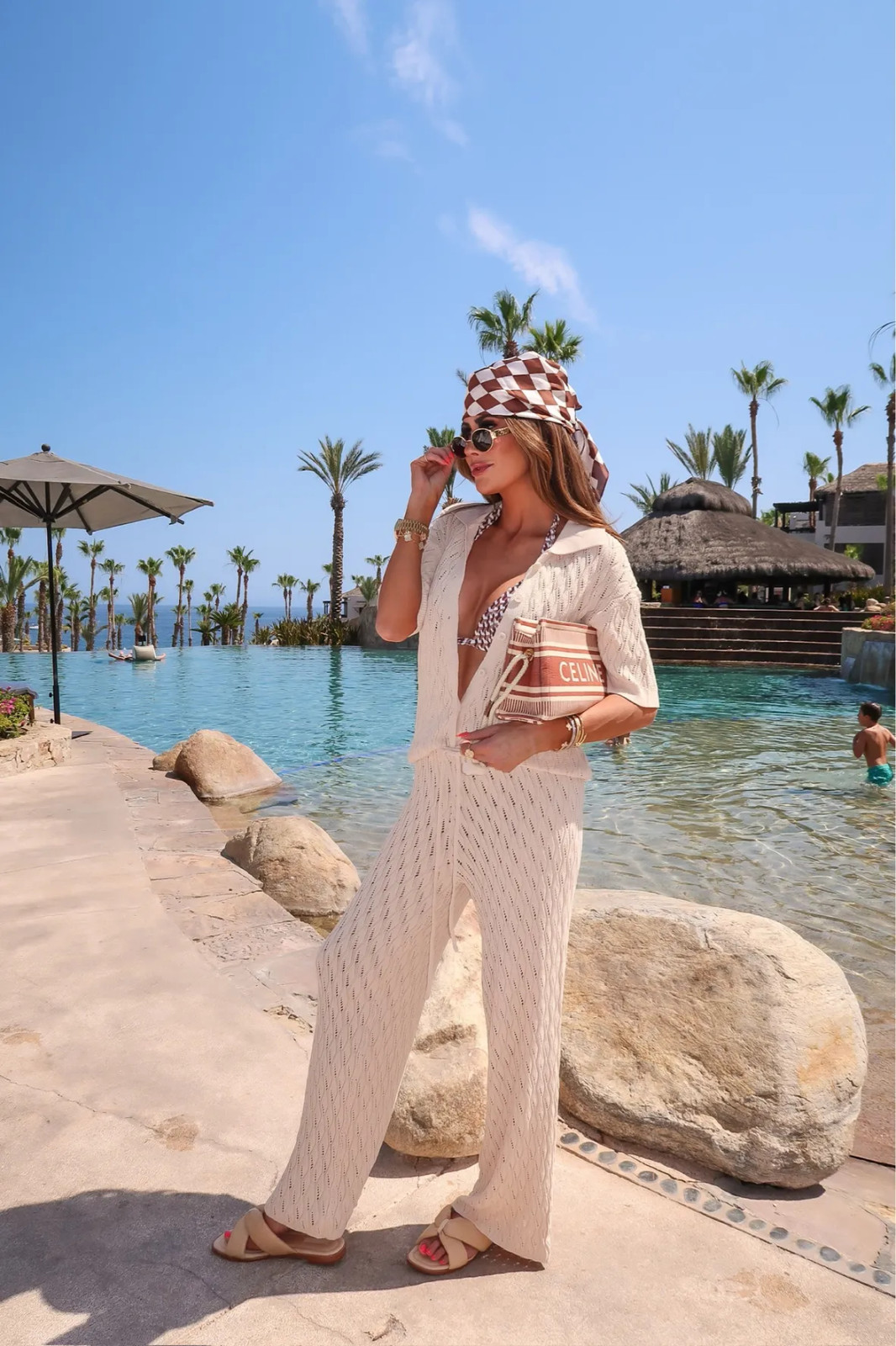 Beige Knitted Co-ord Set with Leopard Print Scarf Beige Knitted Co-ord Set with Leopard Print Scarf — Cabo Outfits 2027
