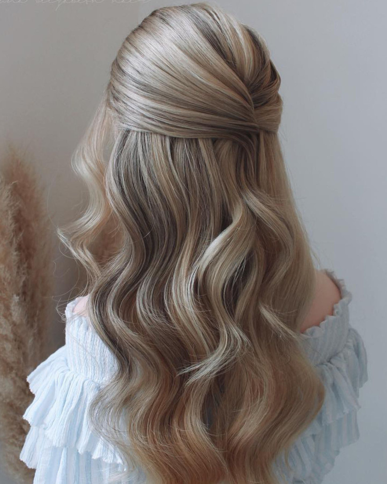 Ash Blonde Half-Up Twisted Crown With Waves Ash Blonde Half-Up Twisted Crown With Waves — Junior Prom Hairstyles 2027