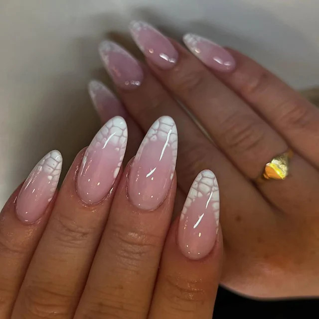 Geometric French Tip Medium Oval Nails — Nail Shapes 2027