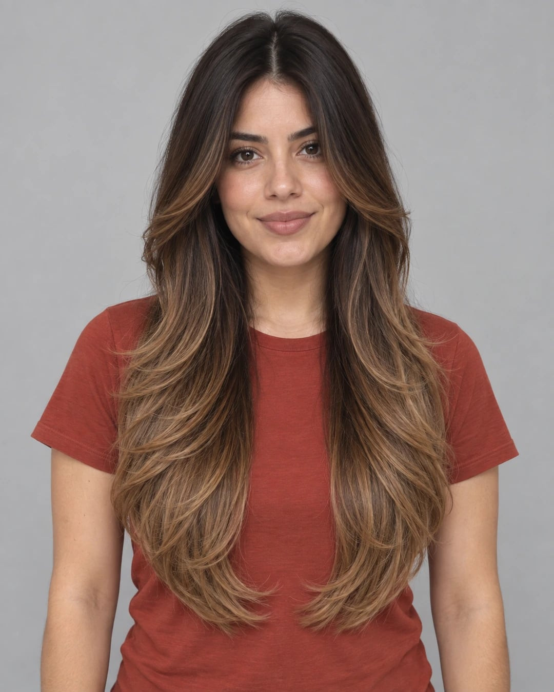 Voluminous Blowout On Long Layered Balayage — Caramel Balayage 2027