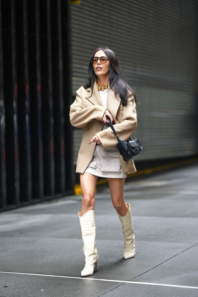 Cream Knee-High Boots Outfit Idea Cream Knee-High Boots Outfit Idea — Cargo Skirt Outfits 2027