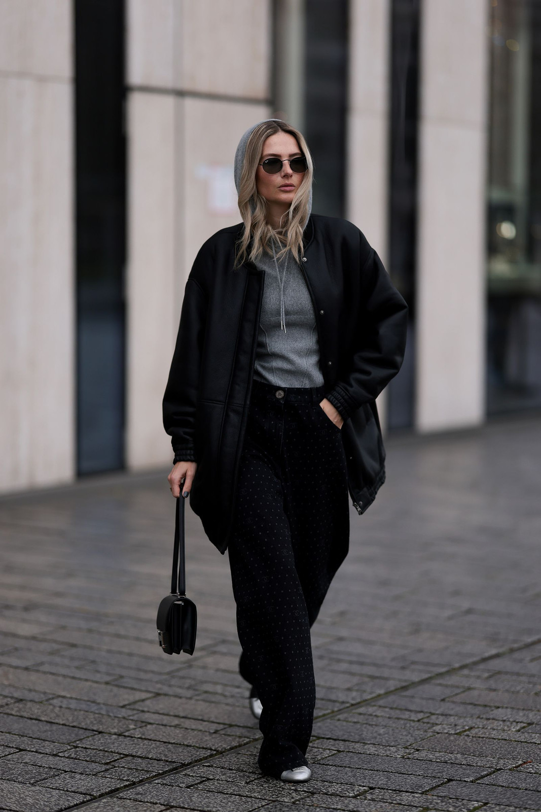 Grey Hoodie and Bomber Jacket with Black Patterned Jeans Grey Hoodie and Bomber Jacket with Black Patterned Jeans — Sweater and Jeans Outfits 2027