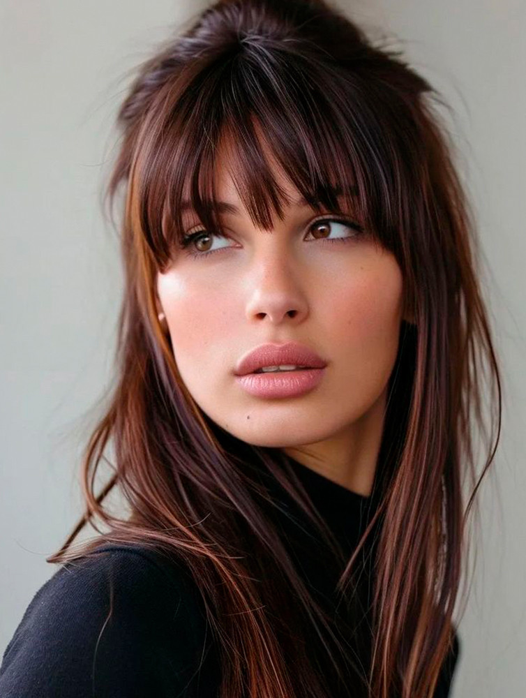 Dark Brown With Lighter Brown Highlights And Bangs Dark Brown With Lighter Brown Highlights And Bangs — Sombre Hair 2027