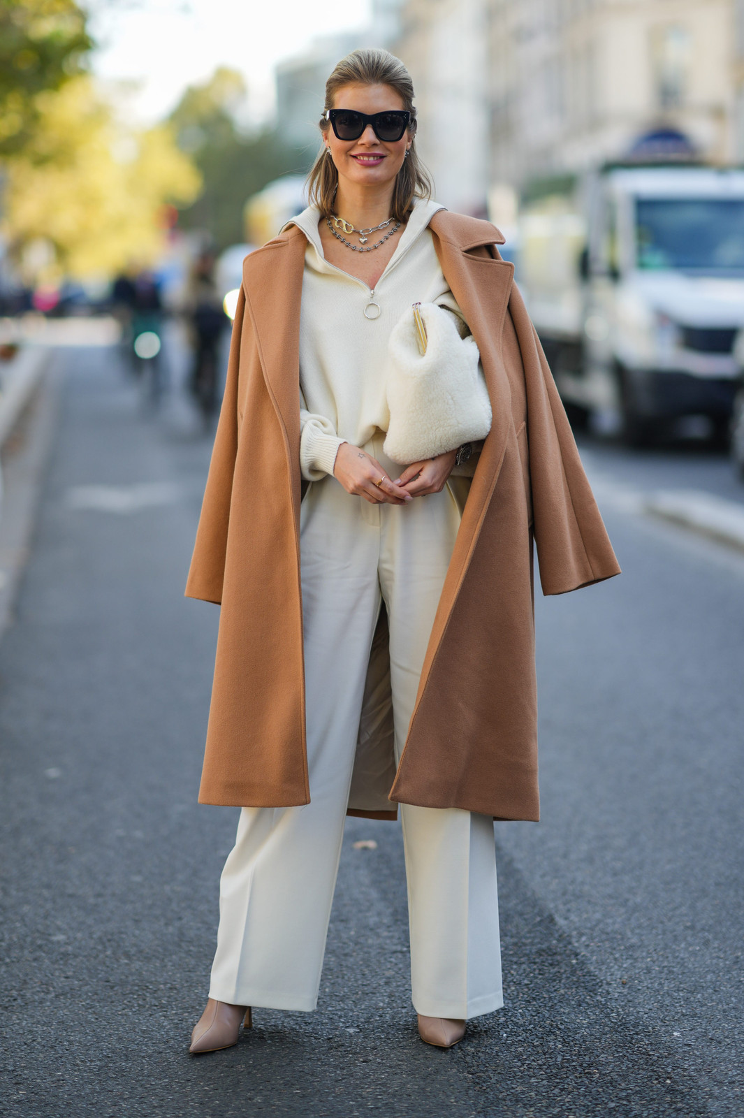 Camel Coat Draped Over Hoodie and Trousers Camel Coat Draped Over Hoodie and Trousers — Paris Outfits 2027
