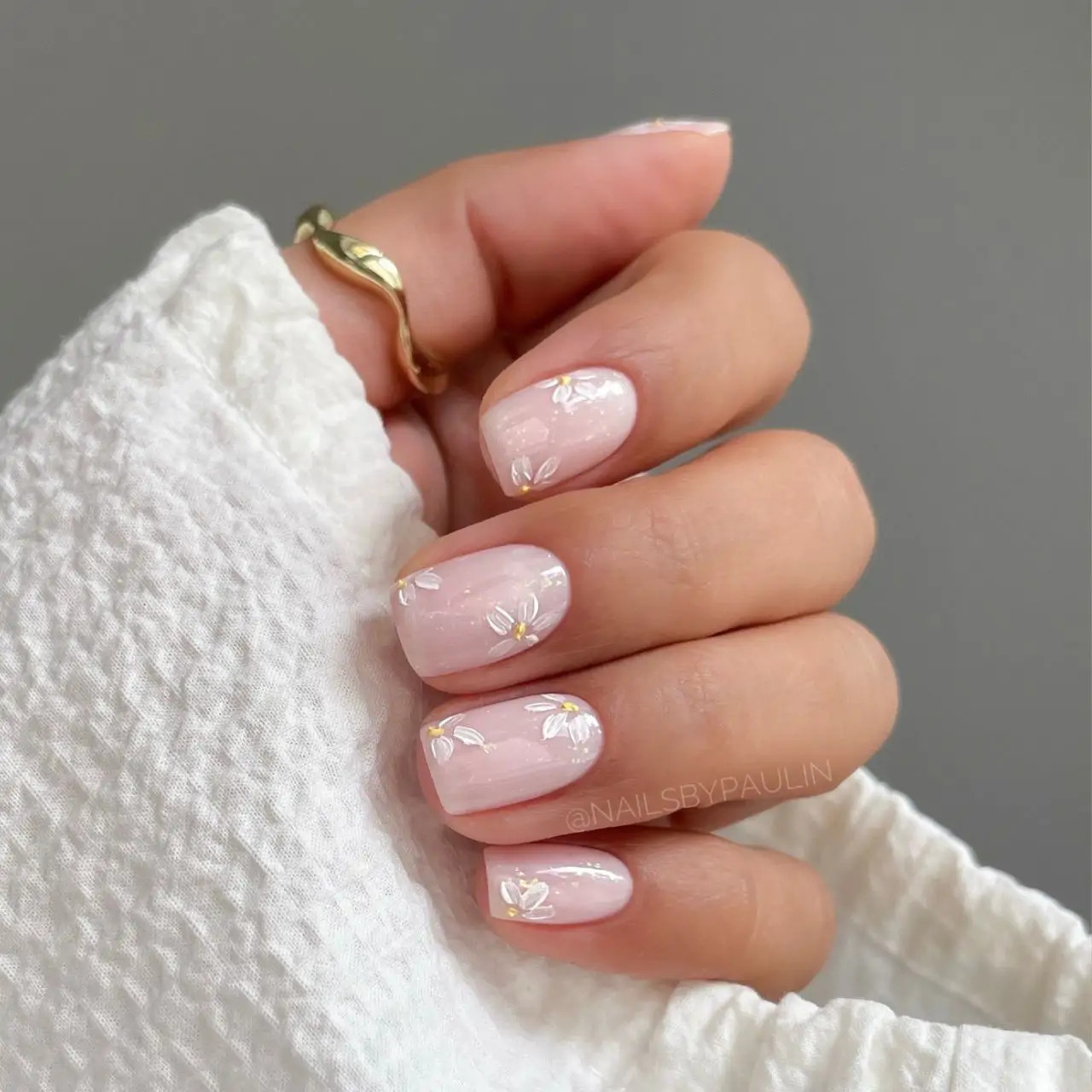 Delicate White Floral Art on Milky Pink Delicate White Floral Art on Milky Pink — Milky Pink Nails 2027
