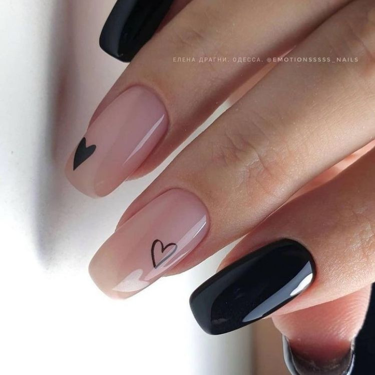 Nude Black Heart Accent Nails Nude Black Heart Accent Nails — Dusty Rose Nails 2027