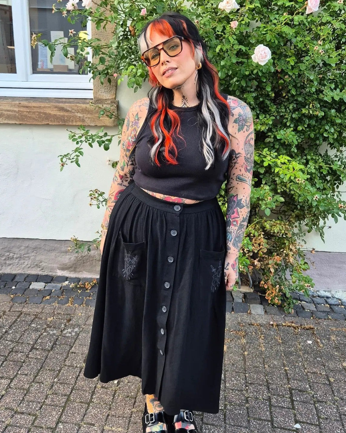 Casual Gothic: Ribbed Tank with Midi Skirt and Platform Sandals Casual Gothic: Ribbed Tank with Midi Skirt and Platform Sandals — Gothic Romantic Outfits 2027