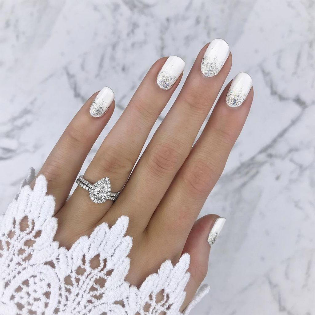 White with Silver Glitter Gradient — Short Wedding Nails 2027