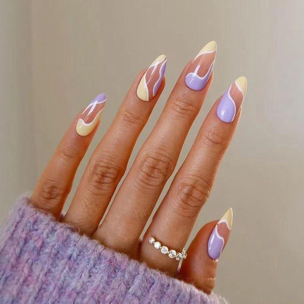 Pastel Wavy Line Almond Nails Pastel Wavy Line Almond Nails — Press On Nails 2027